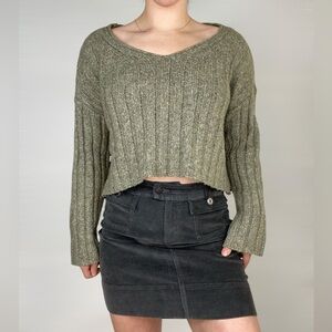 NOISY MAY Nina Long‎ Sleeve N Neck Knit Crop Sweater in Khaki